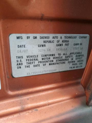 KL1TD66637B796040 - 2007 CHEVROLET AVEO BASE 橙色 照片 12