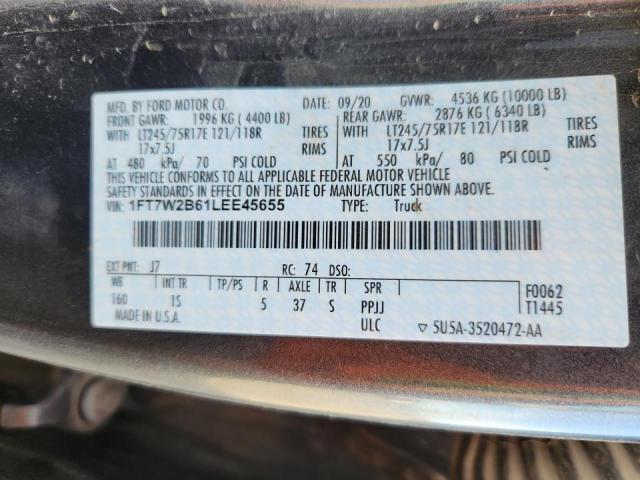 1FT7W2B61LEE45655 - 2020 FORD F250 SUPER DUTY CHARCOAL photo 12