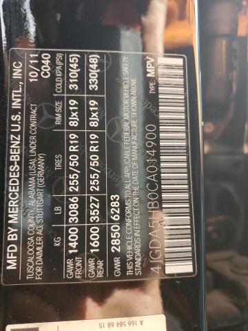 4JGDA5HB0CA014900 - 2012 MERCEDES-BENZ ML 350 4MATIC BLACK photo 13