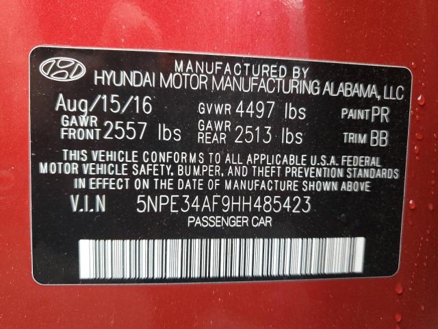 5NPE34AF9HH485423 - 2017 HYUNDAI SONATA SPORT 红色 照片 12