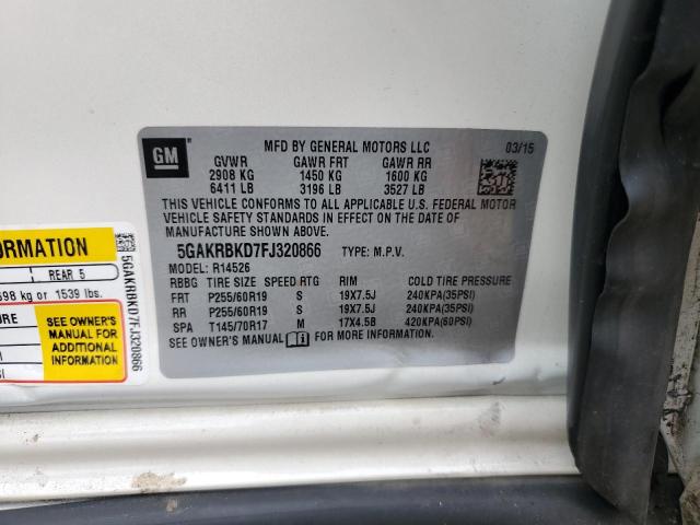 5GAKRBKD7FJ320866 - 2015 BUICK ENCLAVE WHITE photo 13