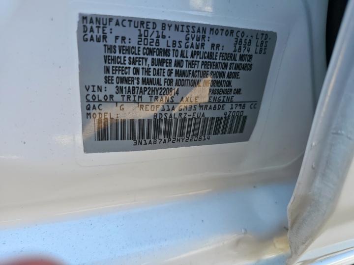 3N1AB7AP2HY220814 - 2017 NISSAN SENTRA S WHITE photo 10