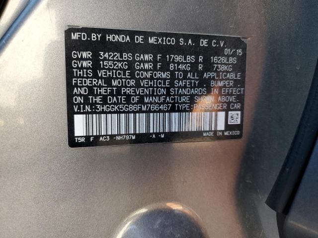 3HGGK5G86FM766467 - 2015 HONDA FIT EX ნაცრისფერი ფოტო 12