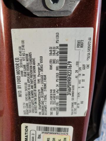 3FA6P0H90FR231679 - 2015 FORD FUSION SE BURGUNDY photo 13