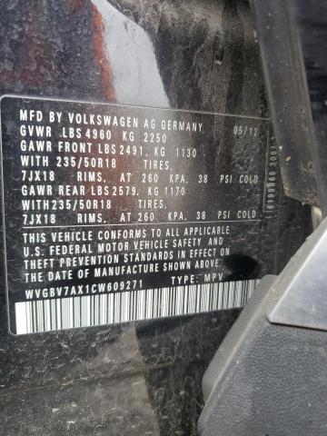 WVGBV7AX1CW609271 - 2012 VOLKSWAGEN TIGUAN S Siyah fotoğraf 12