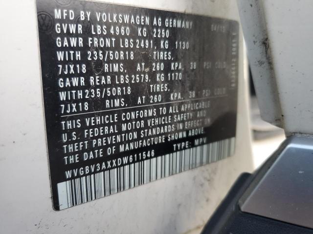 WVGBV3AXXDW611546 - 2013 VOLKSWAGEN TIGUAN S თეთრი ფოტო 13