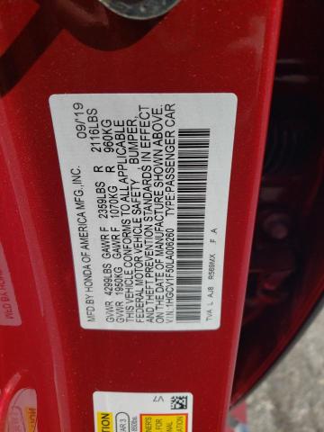 1HGCV1F50LA006260 - 2020 HONDA ACCORD EXL RED photo 13
