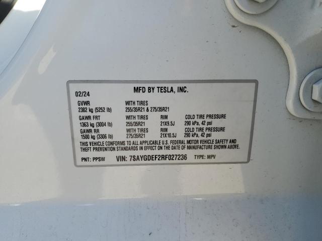 7SAYGDEF2RF027236 - 2024 TESLA MODEL Y WHITE photo 13