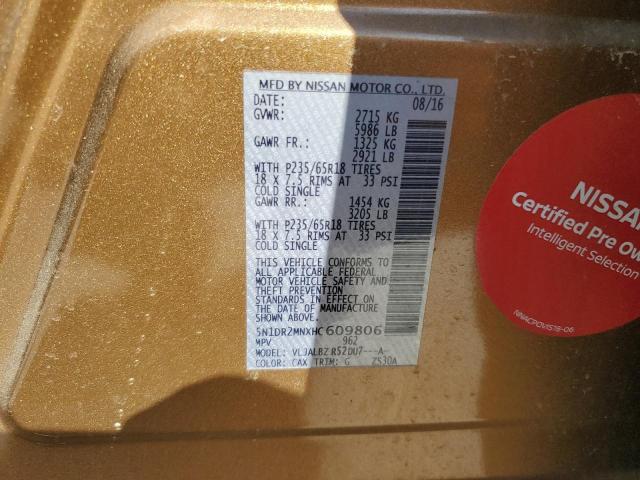 5N1DR2MNXHC609806 - 2017 NISSAN PATHFINDER S Qızıl foto 13