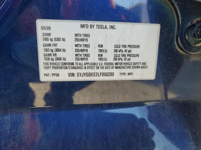 5YJYGDEE2LF056280 - 2020 TESLA MODEL Y BLUE photo 12