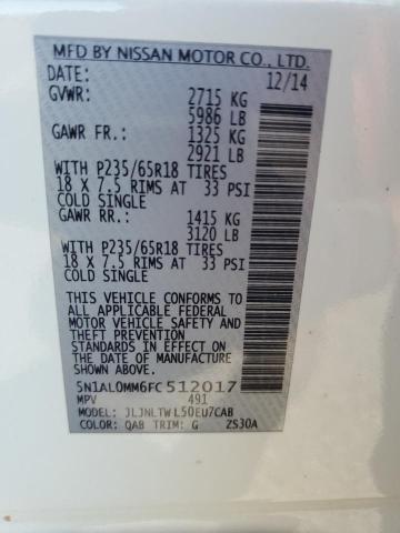 5N1AL0MM6FC512017 - 2015 INFINITI QX60 Weiß Foto 13