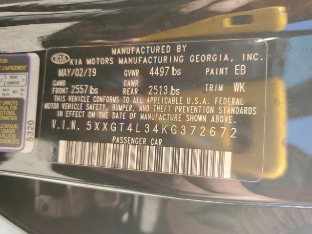 5XXGT4L34KG372672 - 2019 KIA OPTIMA LX Czarny zdjęcie 12