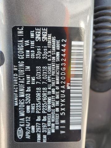 5XYKU4A20DG324442 - 2013 KIA SORENTO EX GRAY photo 14