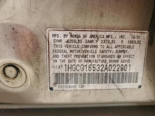 1HGCG16532A022901 - 2002 HONDA ACCORD EX TAN photo 12