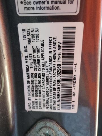 5J6RE4H73BL032969 - 2011 HONDA CR-V EXL SILVER photo 12