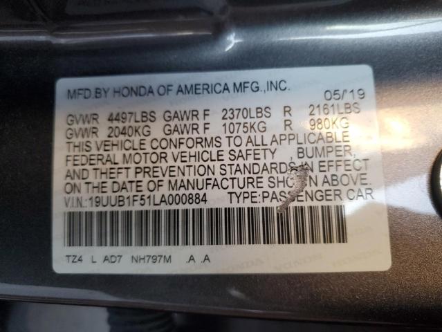 19UUB1F51LA000884 - 2020 ACURA TLX TECHNOLOGY GRAY photo 12