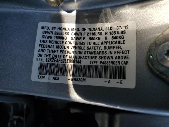 19XZE4F52LE000144 - 2020 HONDA INSIGHT EX ვერცხლისფერი ფოტო 13