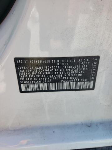 3VWC57BUXKM127181 - 2019 VOLKSWAGEN JETTA S WHITE photo 12