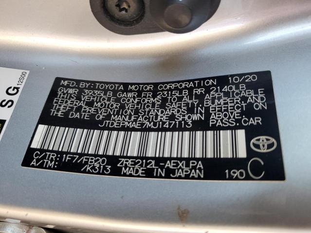 JTDEPMAE7MJ147113 - 2021 TOYOTA COROLLA LE Gümüş fotoğraf 12