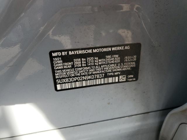 5UX83DP02N9K07837 - 2022 BMW X3 M40I GRAY photo 13