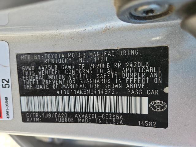 4T1G11AK9MU414972 - 2021 TOYOTA CAMRY SE SILVER photo 13
