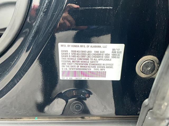 5FNYF6H55HB062124 - 2017 HONDA PILOT EXL BLACK photo 10