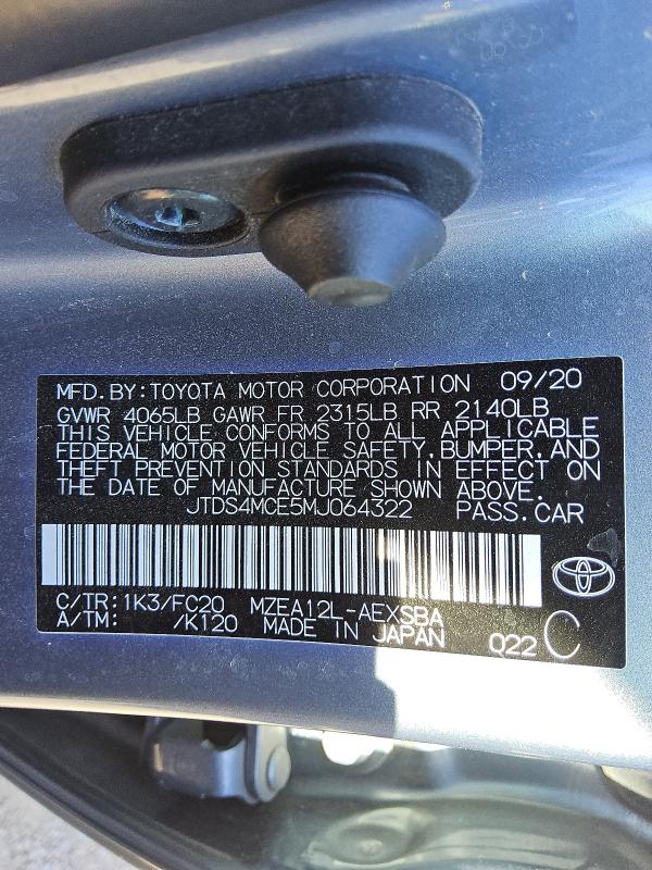 JTDS4MCE5MJ064322 - 2021 TOYOTA COROLLA SE Mavi foto 12