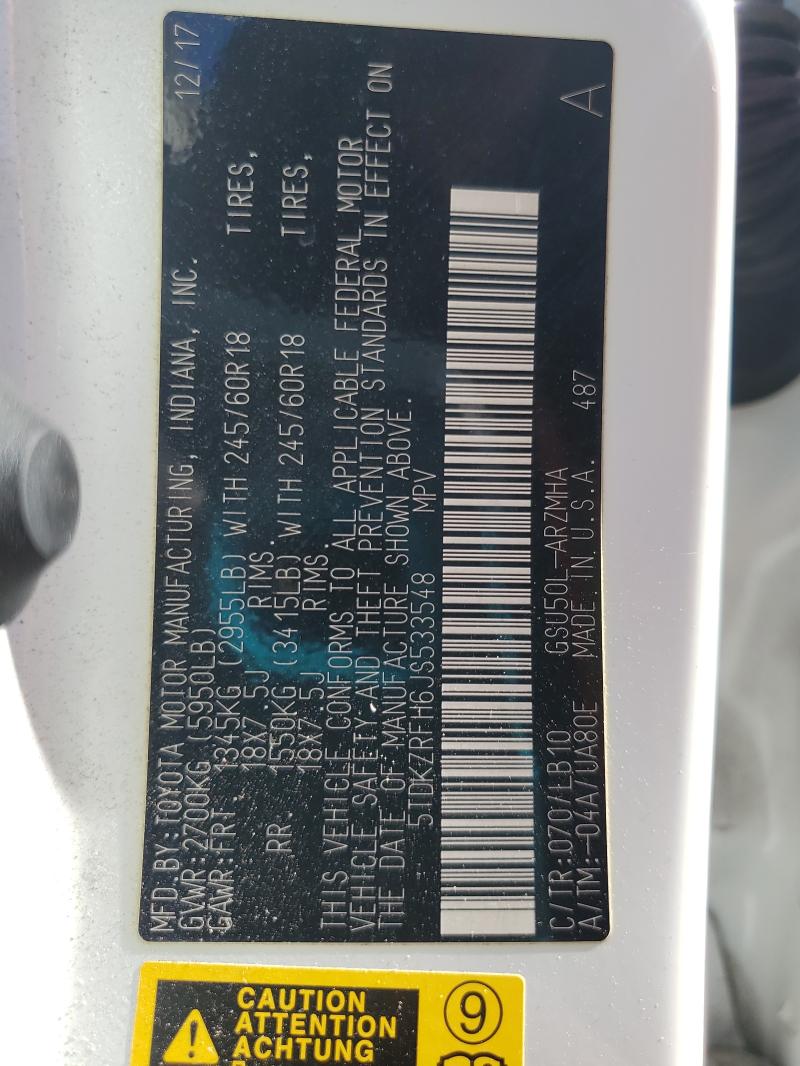 5TDKZRFH6JS533548 - 2018 TOYOTA HIGHLANDER SE Ağ foto 13