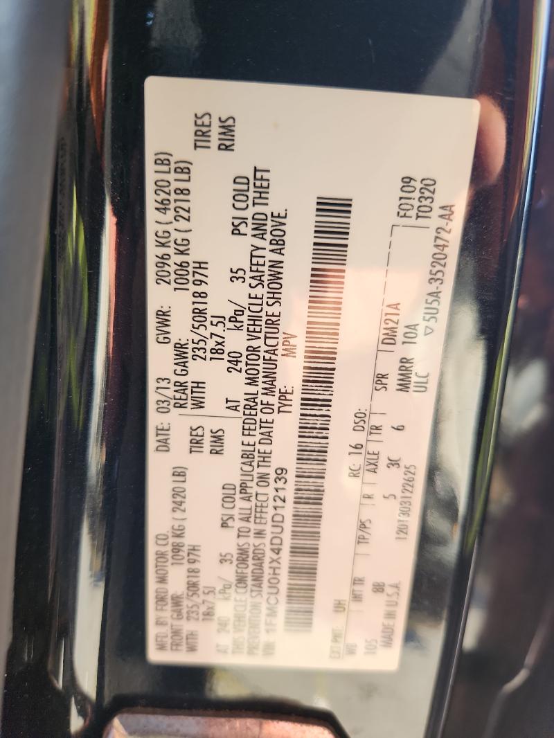 1FMCU0HX4DUD12139 - 2013 FORD ESCAPE SEL BLACK photo 14