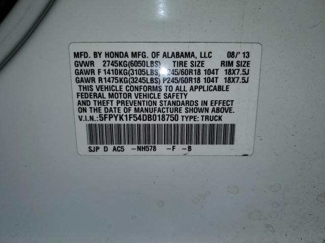 5FPYK1F54DB018750 - 2013 HONDA RIDGELINE RTL Biały zdjęcie 12