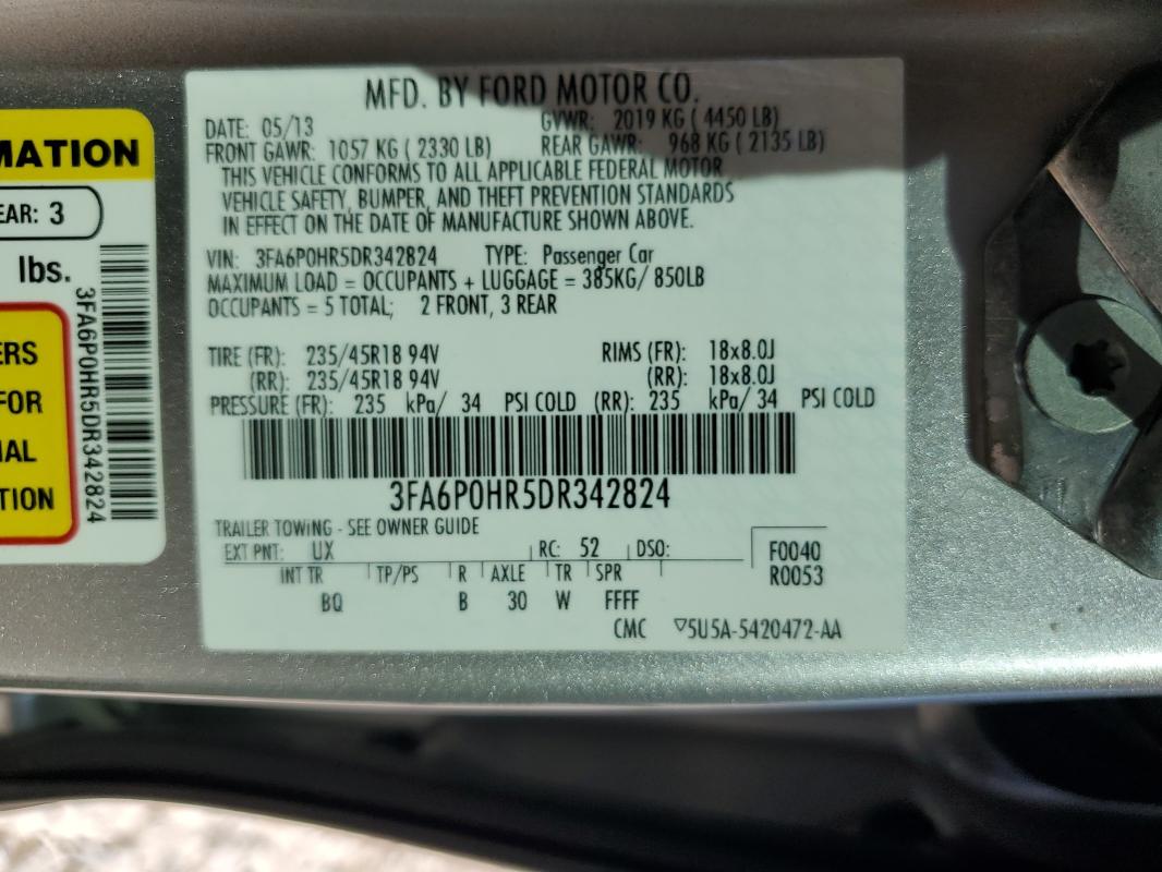 3FA6P0HR5DR342824 - 2013 FORD FUSION SE SILVER photo 12