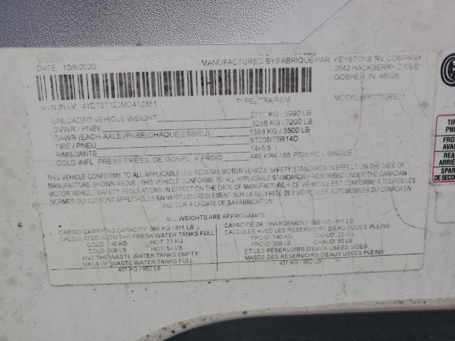 4YDT27120MD412351 - 2021 KEYSTONE PASSPORT Білий фото 10