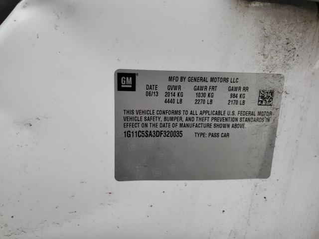 1G11C5SA3DF320035 - 2013 CHEVROLET MALIBU 1LT თეთრი ფოტო 12