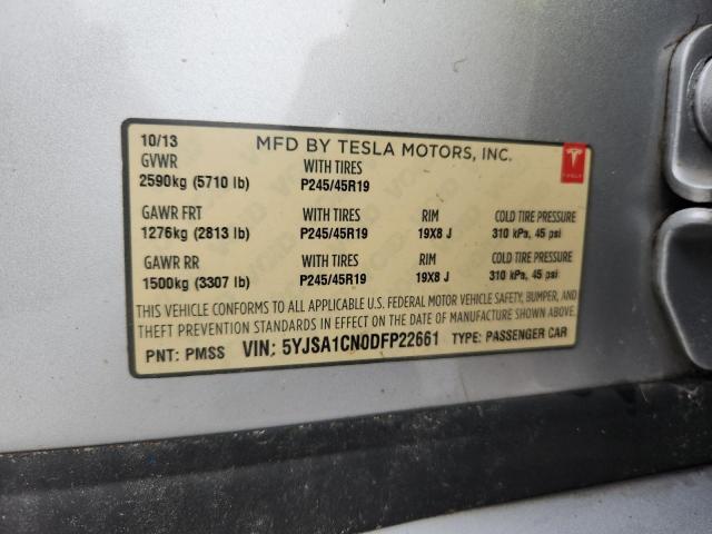5YJSA1CN0DFP22661 - 2013 TESLA MODEL S Plata foto 12