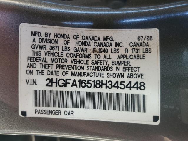 2HGFA16518H345448 - 2008 HONDA CIVIC LX 灰色 照片 12