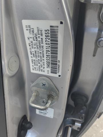 1HGES26791L072655 - 2001 HONDA CIVIC EX SILVER photo 12