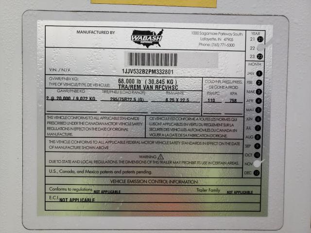 1JJV532B2PM332801 - 2023 WABASH 53 TRAILER 白色 照片 10