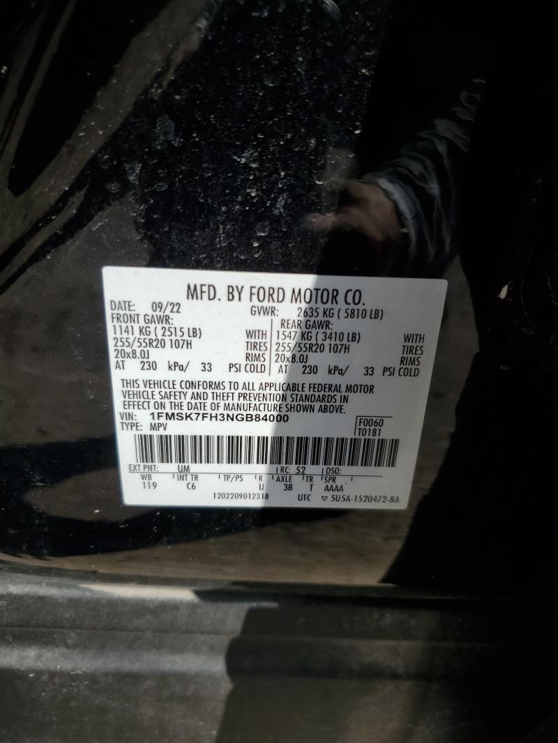 1FMSK7FH3NGB84000 - 2022 FORD EXPLORER LIMITED BLACK photo 13