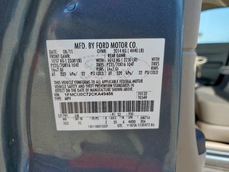 1FMCU0C72CKA49456 - 2012 FORD ESCAPE XLS ლურჯი ფოტო 12