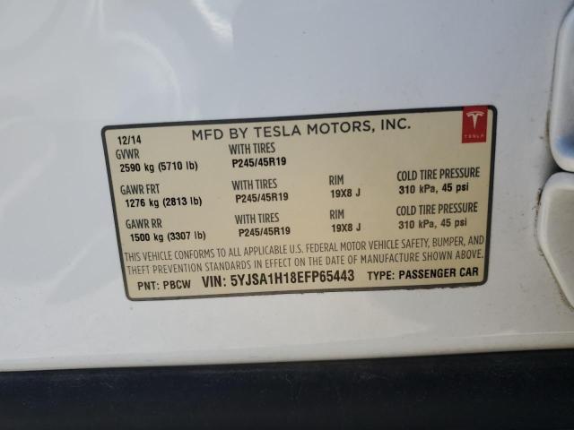 5YJSA1H18EFP65443 - 2014 TESLA MODEL S თეთრი ფოტო 12