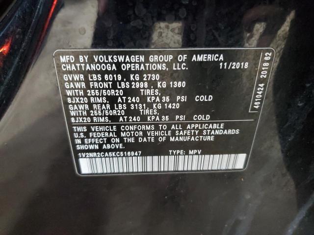 1V2NR2CA5KC516947 - 2019 VOLKSWAGEN ATLAS SEL PREMIUM Qara foto 13