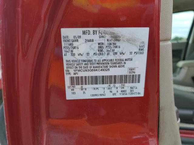 1FMCU93G59KC49325 - 2009 FORD ESCAPE XLT BURGUNDY photo 12