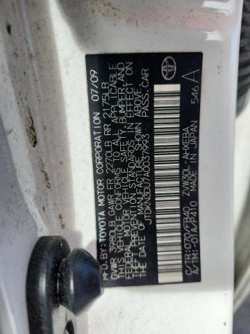 JTDKN3DU7A0037993 - 2010 TOYOTA PRIUS თეთრი ფოტო 12