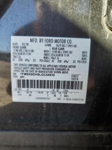 1FMSK8DH9LGC04935 - 2020 FORD EXPLORER XLT GRAY photo 13