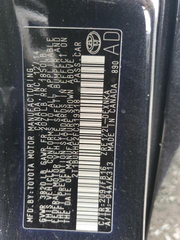 2T1BURHE2FC319318 - 2015 TOYOTA COROLLA L BLACK photo 12