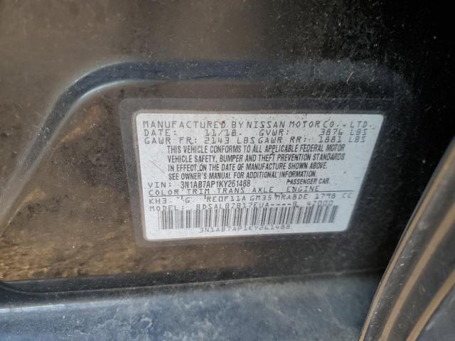 3N1AB7AP1KY261488 - 2019 NISSAN SENTRA S 黑色 照片 12