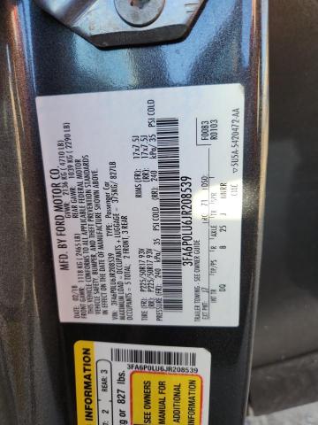 3FA6P0LU6JR208539 - 2018 FORD FUSION SE HYBRID GRAY photo 12