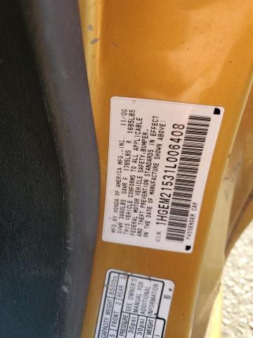 1HGEM21531L006408 - 2001 HONDA CIVIC LX GOLD photo 12