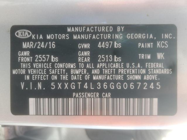 5XXGT4L36GG067245 - 2016 KIA OPTIMA LX SILVER photo 12