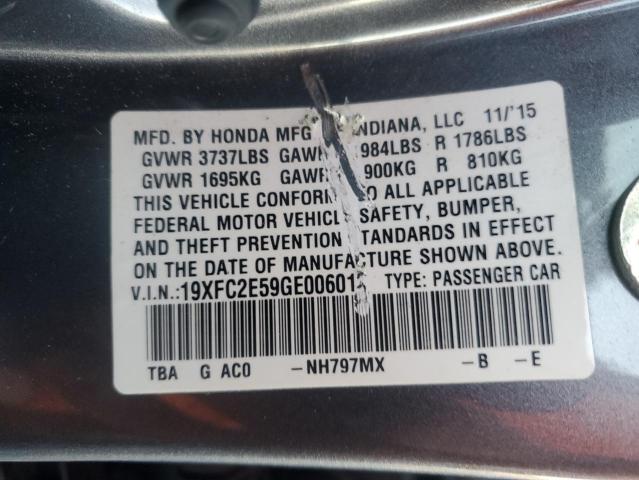 19XFC2E59GE006012 - 2016 HONDA CIVIC LX GRAY photo 12
